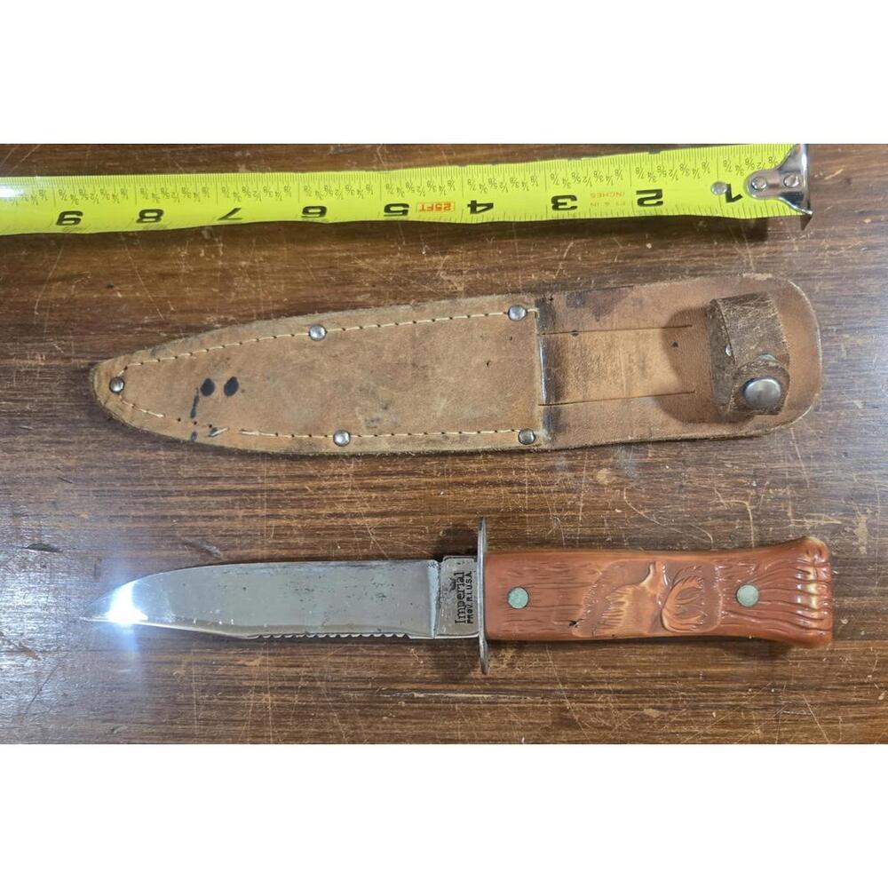 Vintage Imperial Fixed Blade Hunting Knife with Leather Sheath
